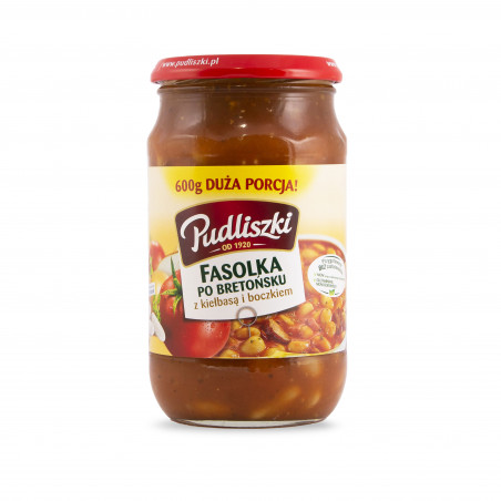 Pudliszki fasolka po bretońsku z kiełbasą i boczkiem 600g
