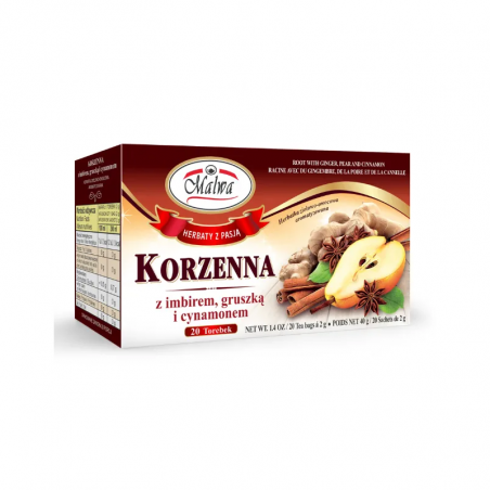 Malwa herbata korzenna 20 torebek z imbirem, gruszką i cynamonem